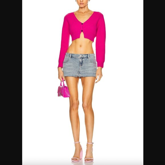 Alexander Wang Neon Pink Knit Ribbed Cropped Wool Cardigan Sweater Small - Picture 1 of 8